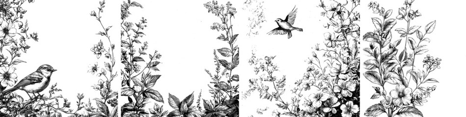 Vintage nature journal paper, ink old nature sketch overlay background