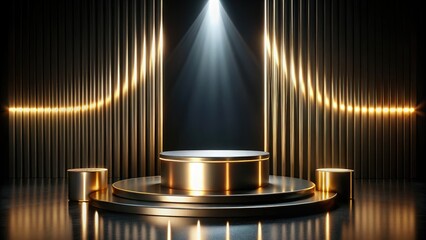 Elegant Long Exposure Podium with Light Effects for Product Showcase in Luxurious Black Background - 3D Cylinder Mockup for Fashion Presentation and Display
