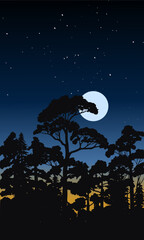 Forest silhouette and full moon