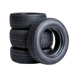Stack of four car tires on a transparent background