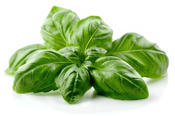 Fototapeta premium A group of basil leaves on a white surface