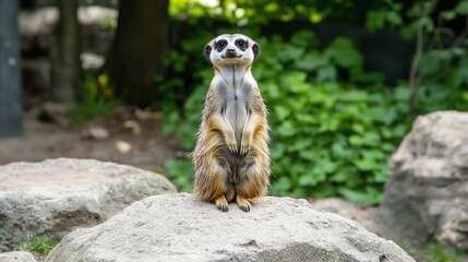 Fototapeta premium Meerkat alert posture scanning horizon potential threats desert wildlife. AI generated