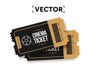 3d couple of movie or cinema tickets, isolated on background. Concept for theatre box, entertainment, tv or music show, film, date. 3d vector illustration. Vector illustration