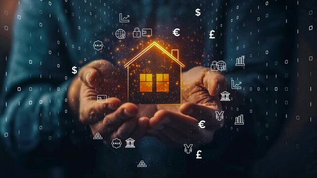 Corporate professional holding a house model, highlighting real estate and technology integration