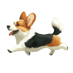 Energetic Corgi Running Vector Illustration - Cute Tricolor Welsh Corgi in Motion for Pet Products, Children’s Books, and Animated Graphic Projects