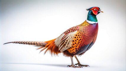 Minimalist Common Pheasant Isolated on White Background - Elegant Bird Photography, Wildlife Art, Nature, Avian Beauty, Feathered Friends, Minimalism, Natural Habitat, Ornithology