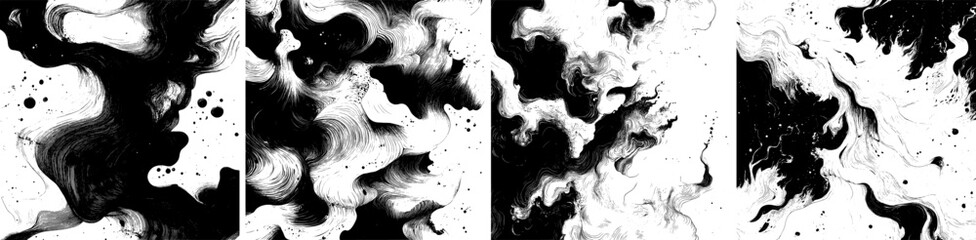 Soft whispy pattern, random black ink lines, spots and dots vector illustration texture