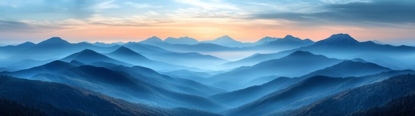 Fototapeta premium Serene Distant Mountain Layers with Gentle Rolling Hills Beneath a Clear Sky for Nature and Travel Photography
