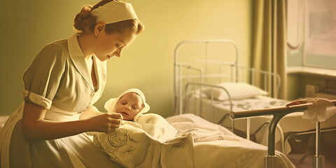 Medical staff and helpers. maternity ward.