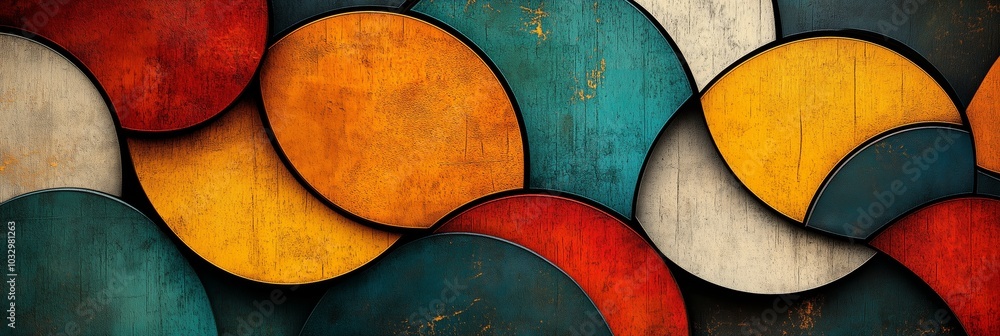 Poster abstract background with colorful geometric shapes and patterns in a retro style