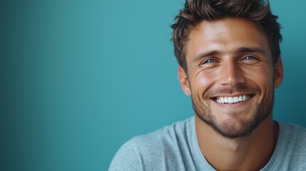 Fototapeta premium Portrait of a happy handsome man in a shirt with laughing