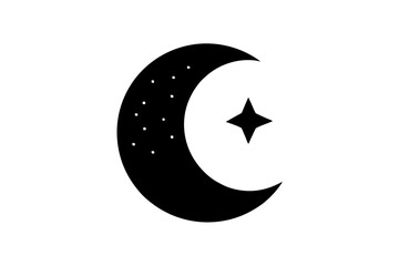  Simple flat moon and stars icon, grayscale on white background
