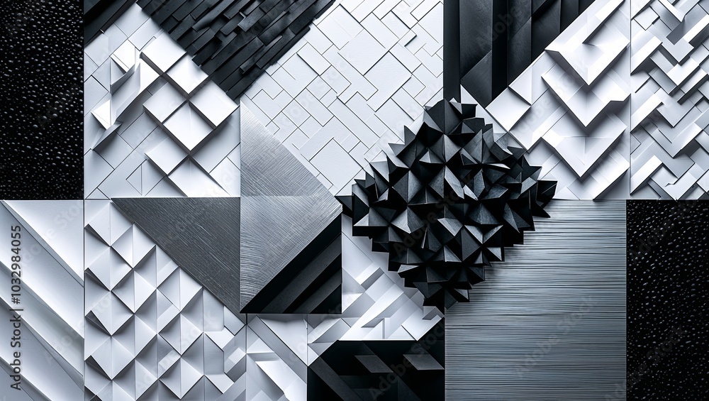 Poster Geometric patterns in shades of gray and black create a modern and abstract design.