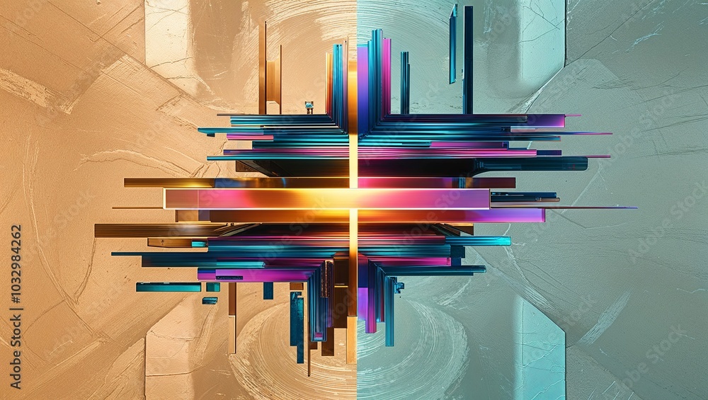 Poster Abstract digital art with colorful geometric shapes.