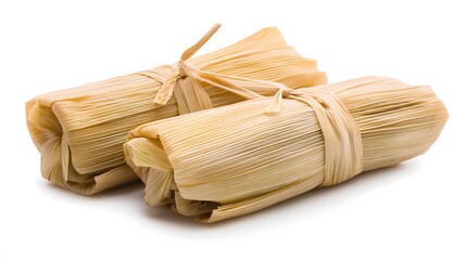 Homemade Wrapped Tamales Isolated on a White Background. 