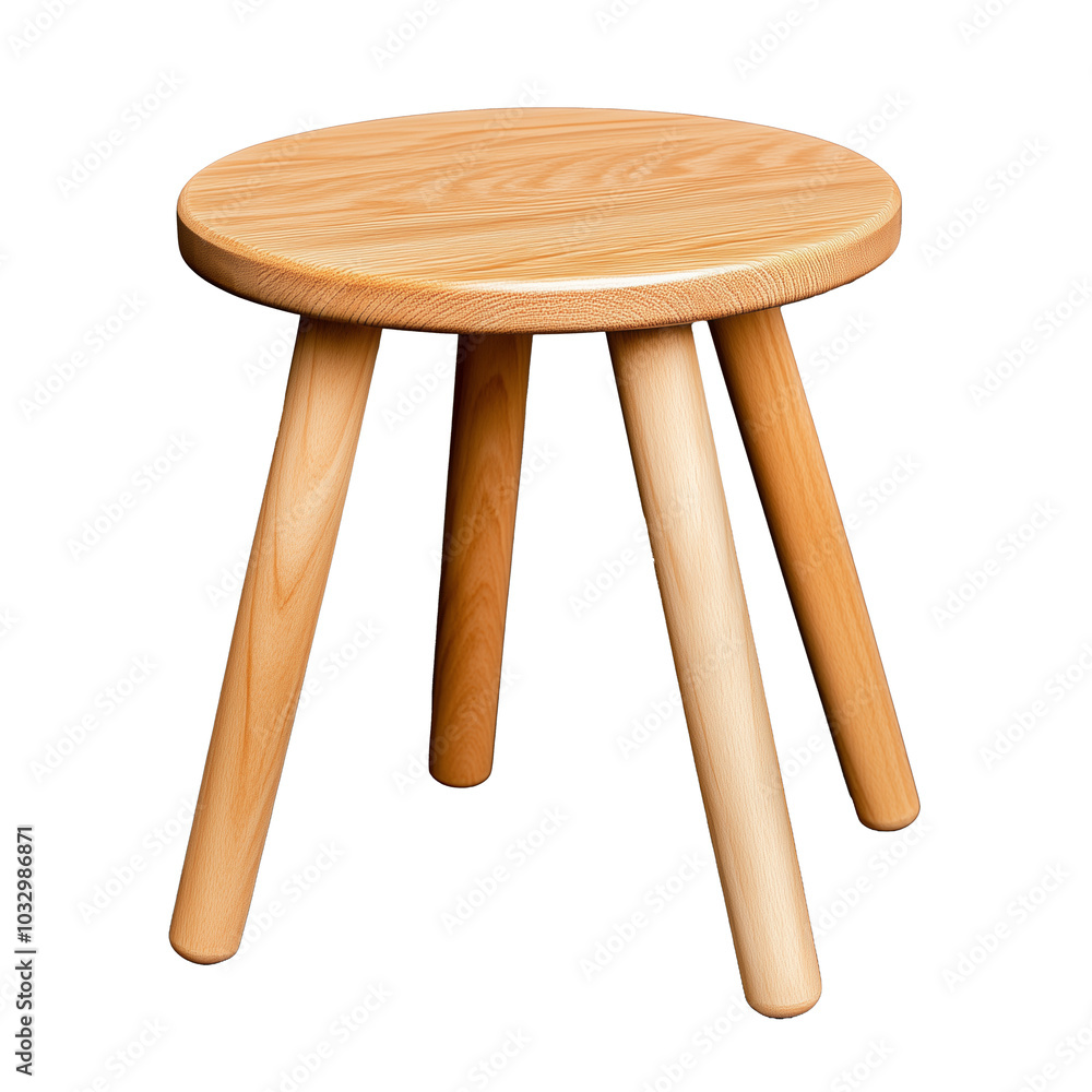 Wall mural Wooden stool on a transparent background with natural finish