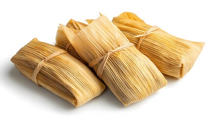 Homemade Wrapped Tamales Isolated on a White Background. 