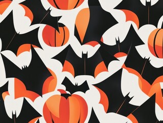 Abstract Halloween Pattern with Bats and Pumpkins