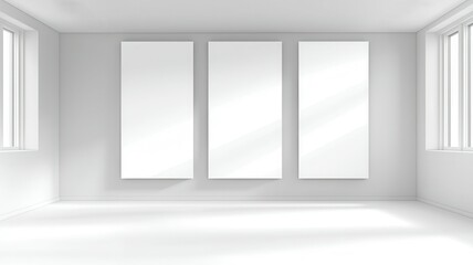 Minimalist White Gallery Interior with Blank Walls