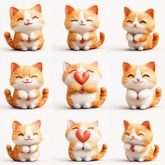 Fototapeta premium Heartfelt Whimsy: A 3D Clay Cat's Nine Palace Grid