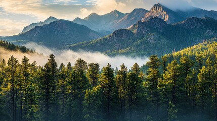 Serene Rocky Mountain Peaks Overlooking Lush Forest