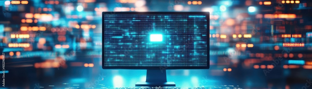 Poster A conceptual image of privacy mode on a computer, showing a darkened screen with only minimal, secure data glowing softly in the center