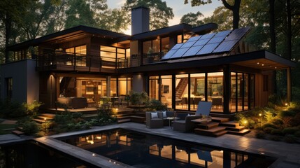 Modern Home with a Swimming Pool and Solar Panels