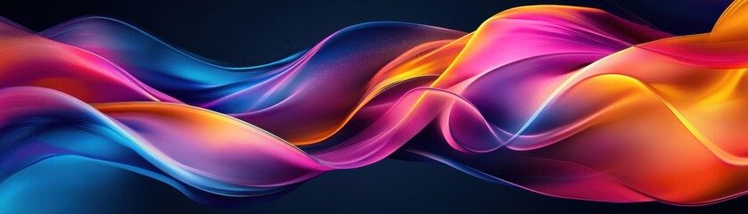 Abstract Swirling Waves of Blue, Pink, and Yellow