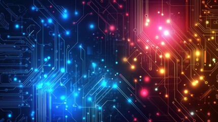 Naklejka premium Neon Technology Background with Digital Circuit Design