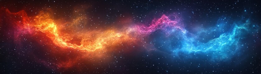 Fototapeta premium Cosmic Nebula with Red and Blue Swirling Gaseous Clouds and Scattered Stars