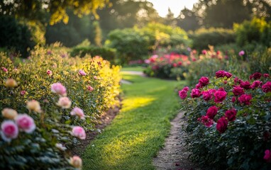 Fototapeta premium A rose garden in full bloom, the air filled with the scent of fresh flowers