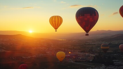 Obraz premium Colorful hot air balloon festival at sunrise