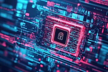 Obraz premium A password manager app visualized as a glowing safe filled with keys and digital locks, surrounded by streams of encrypted data