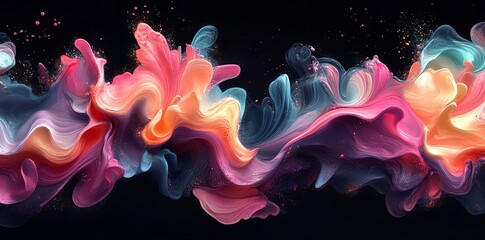 Obraz premium Abstract colorful swirls of liquid on a black background.
