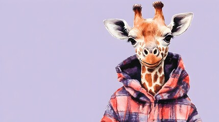 Whimsical Watercolor of a Dressed Up Giraffe in Cozy Flannel Pajamas