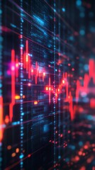 Abstract digital background with red and blue glowing lines depicting a stock market chart.