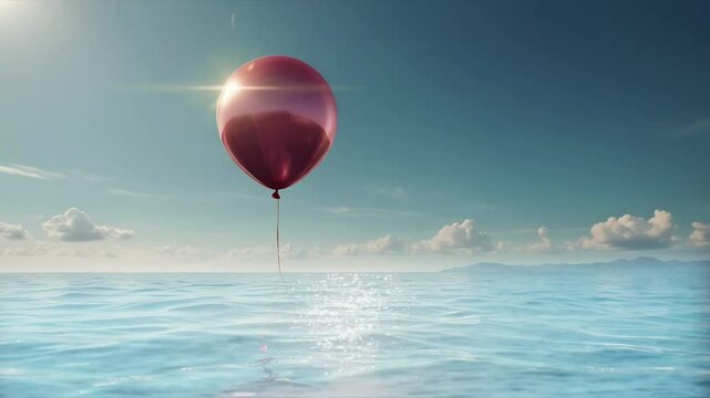 A balloon floats above the sea. Seamless 4K looping timelapse video animation background