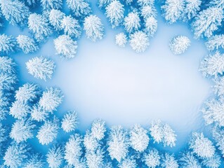 Aerial view of a snowy forest with the words Merry Christmas subtly carved into the snow, illuminated by the glow of sunrise