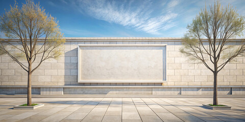 Blank advertising billboard on brick wall with tree shadows. mockup product. No.004