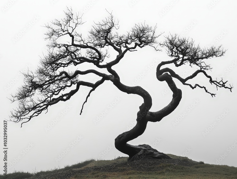 Aufkleber a tree with branches that twist and curl in unexpected ways, creating a unique silhouette