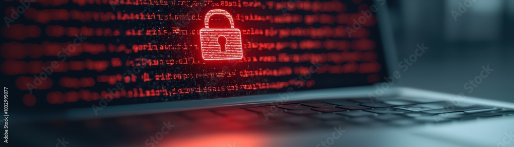 Aufkleber a digital image of a locked padlock symbol on a laptop screen, surrounded by blurred codes, represen