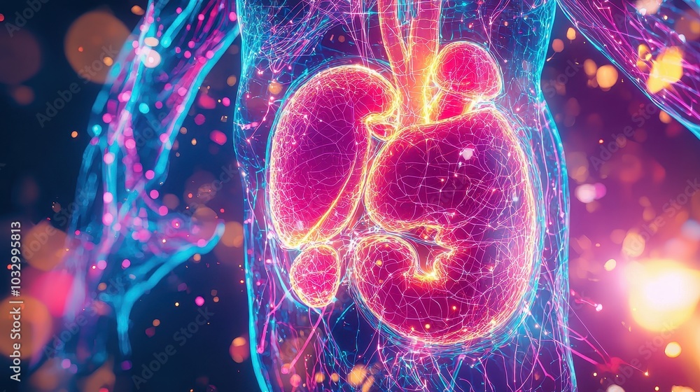 Poster futuristic 3d rendering of internal organs