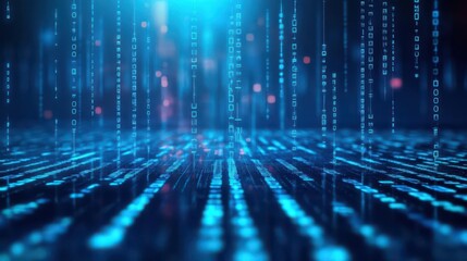 Code matrix, abstract digital landscape, binary flow, blue and black futuristic design