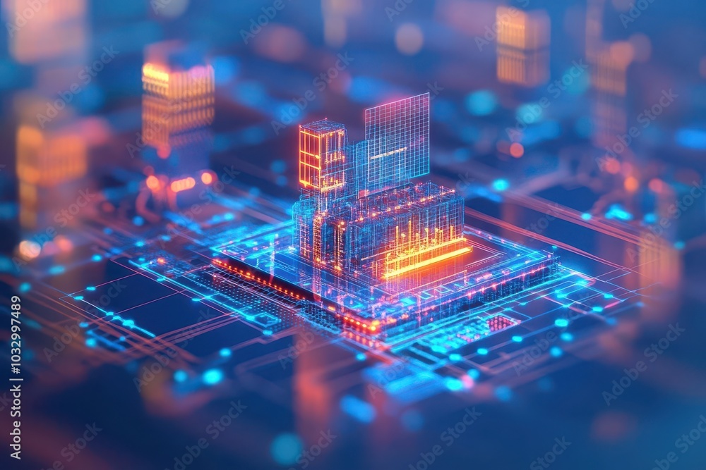Poster digital twin technology, virtual factory simulation, realtime monitoring, 3d illustration