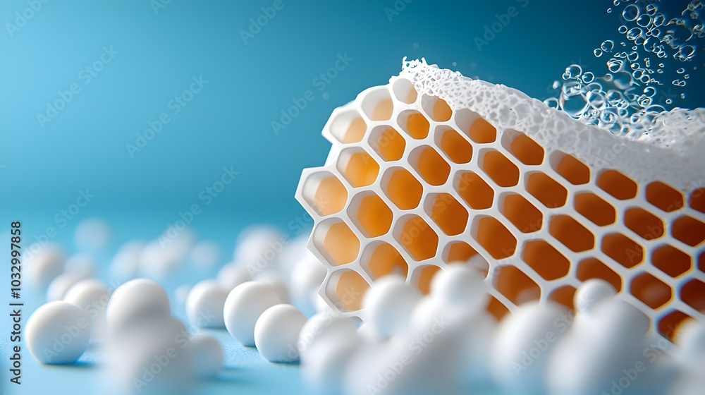 Poster geometric honeycomb layered paper art design with overlapping gradient patterns for contemporary wal