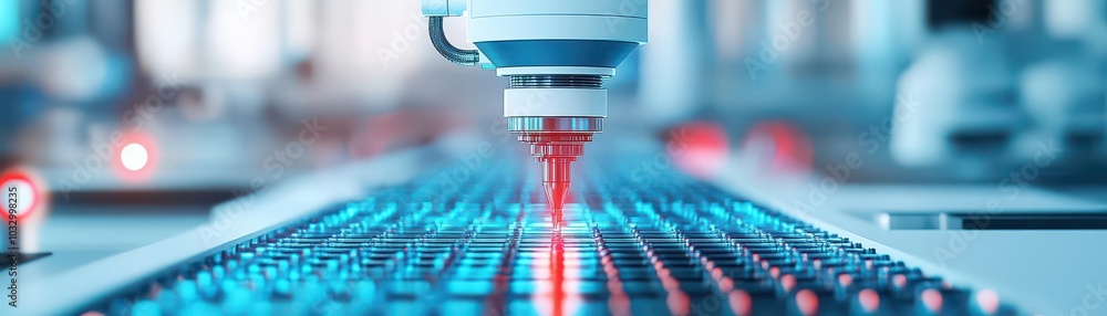 Poster factory of the future, advanced machinery and ai integration, 3d illustration