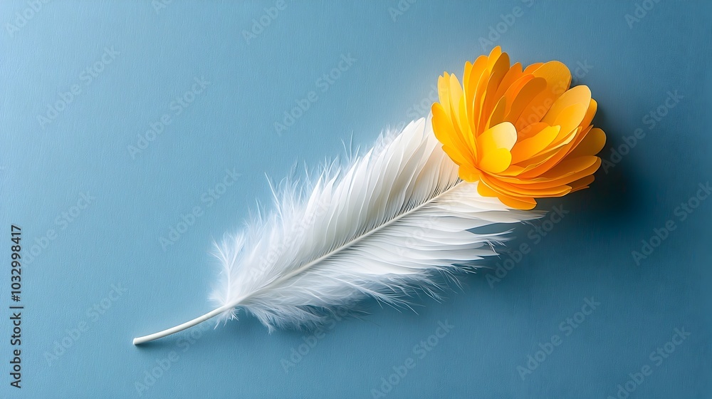 Poster delicate paper cut feather with soft color gradients and fine intricate details designed for elegant