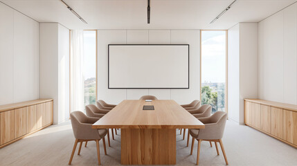 white screen mockup on conference room