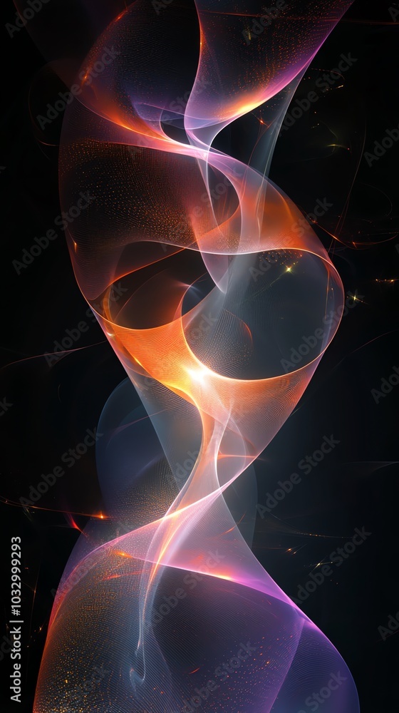 Poster abstract swirling light with glowing core on a dark background.