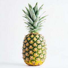 Fototapeta premium A whole pineapple with its spiky crown, sitting upright on a clean white background